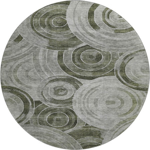 HomeRoots 8' Stylish Taupe and Beige Geometric Washable Round Rug – UV Protected, Stain Resistant, Durable Design 700098