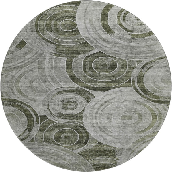 HomeRoots 8' Stylish Taupe and Beige Geometric Washable Round Rug – UV Protected, Stain Resistant, Durable Design 700098