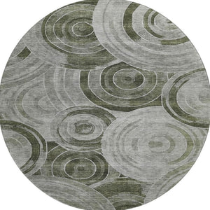 HomeRoots 8' Stylish Taupe and Beige Geometric Washable Round Rug – UV Protected, Stain Resistant, Durable Design 700098