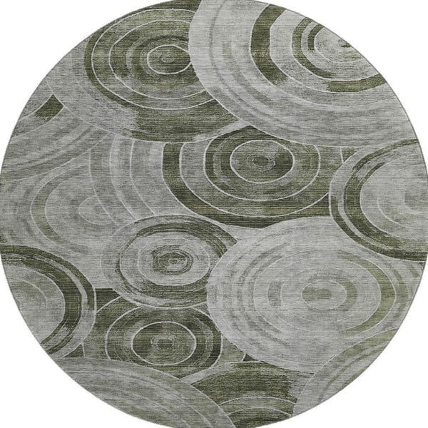 HomeRoots 8' Stylish Taupe and Beige Geometric Washable Round Rug – UV Protected, Stain Resistant, Durable Design 700098
