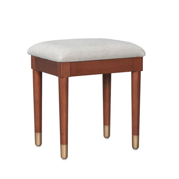 English Elm Modern Makeup Vanity Desk with Reeded Glass Door, 4-Compartment Cubby, Charging Port & Stool Comfortable Craftsmanship for Compact Spaces Walnut N844P285187W