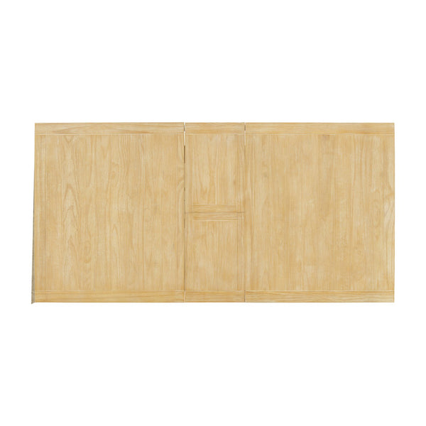 English Elm TOPMAX 7-Piece Extendable Dining Set with 12" Self-Hidden Butterfly Leaf and Upholstered Chairs, Distressed White Wire-Brushed Finish Natural SP000059AAA