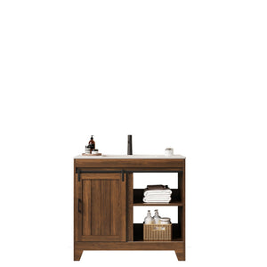 English Elm RIKA 36" Bathroom Vanity with Sintered Stone Countertop, Undermount Ceramic Basin, Walnut Farmhouse Charm W2615S00096