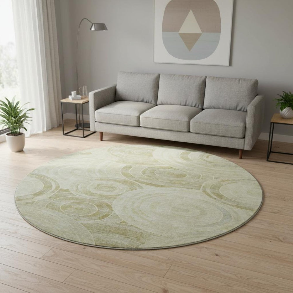 HomeRoots 8' Wheat and Beige Geometric Round Rug - Washable, UV Protected, Stylish & Durable for Busy Homes 700104