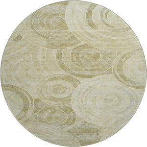 HomeRoots 8' Wheat and Beige Geometric Round Rug - Washable, UV Protected, Stylish & Durable for Busy Homes 700104