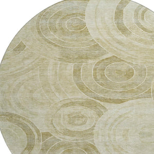 HomeRoots 8' Wheat and Beige Geometric Round Rug - Washable, UV Protected, Stylish & Durable for Busy Homes 700104