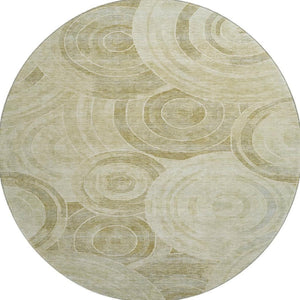 HomeRoots 8' Wheat and Beige Geometric Round Rug - Washable, UV Protected, Stylish & Durable for Busy Homes 700104