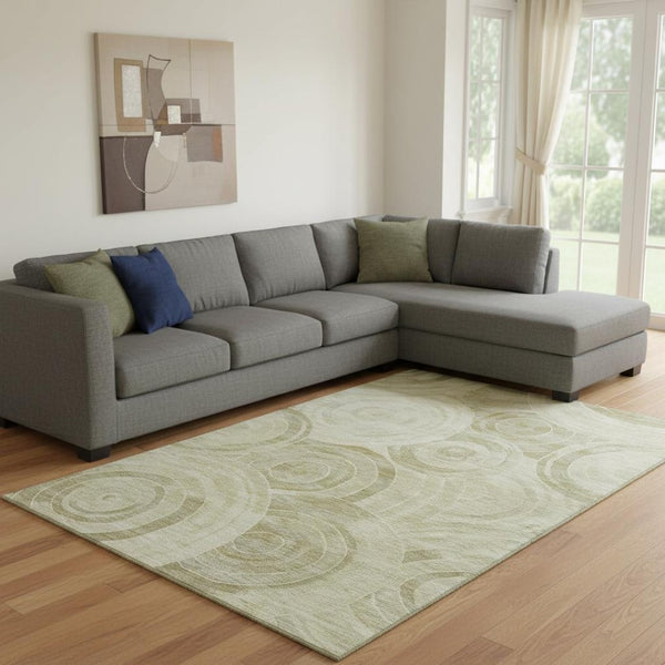HomeRoots 8' X 10' Geometric Area Rug in Wheat and Beige – Durable, Washable, UV-Protected for Modern Spaces 700105