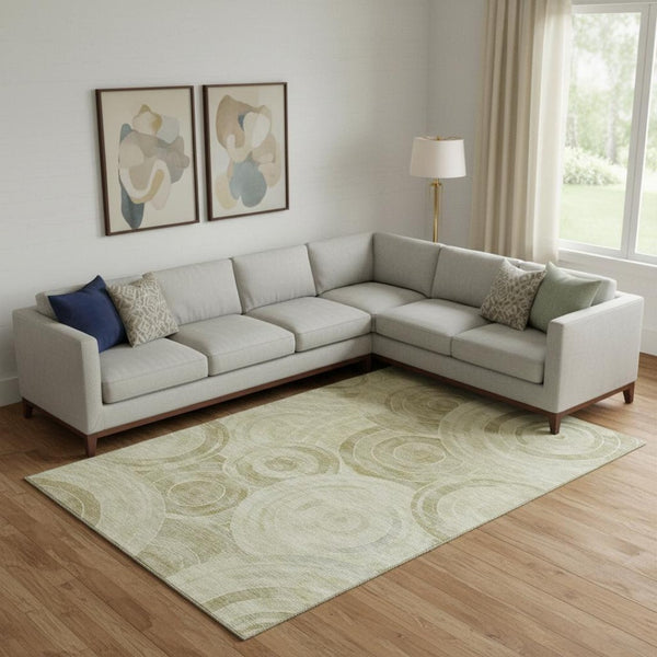 HomeRoots 9' X 12' Wheat Beige Geometric Area Rug - Durable, Washable, UV-Protected, Perfect for Family Spaces 700106
