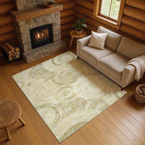 HomeRoots 10' X 14' Modern Wheat and Beige Geometric Area Rug - Washable, UV-Protected & Stain-Resistant! 700107