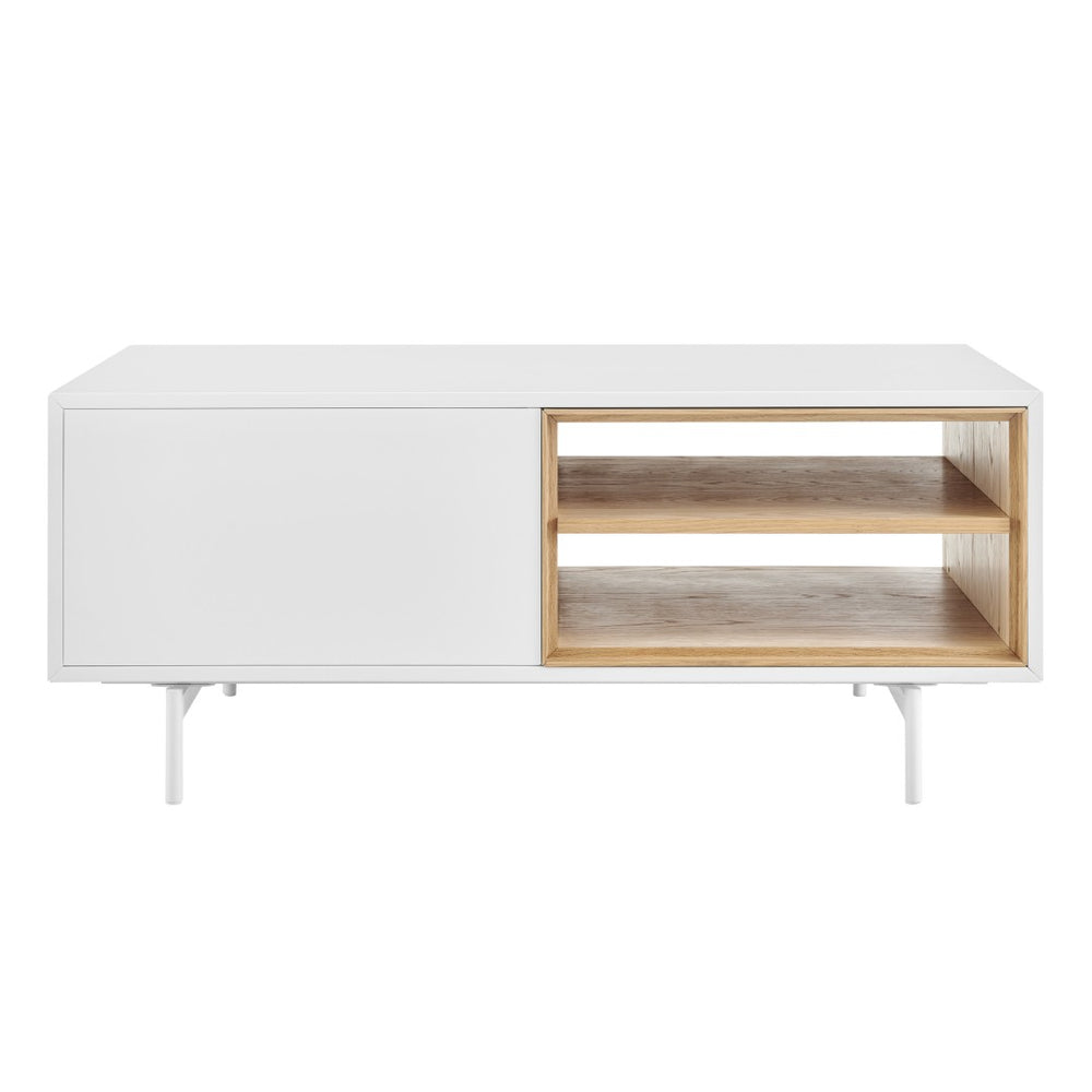 HomeRoots 47" White Wood and Steel Coffee Table - Stylish Storage Solution with Two Shelves for Modern Living 700108