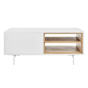 HomeRoots 47" White Wood and Steel Coffee Table - Stylish Storage Solution with Two Shelves for Modern Living 700108