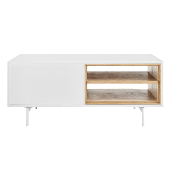 HomeRoots 47" White Wood and Steel Coffee Table - Stylish Storage Solution with Two Shelves for Modern Living 700108