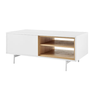 HomeRoots 47" White Wood and Steel Coffee Table - Stylish Storage Solution with Two Shelves for Modern Living 700108