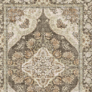 HomeRoots 6' Timeless Brown Beige Ivory Medallion Area Rug – Washable, Stain-Resistant, Non-Slip Backing 6' X 9' 700112