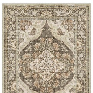 HomeRoots 6' Timeless Brown Beige Ivory Medallion Area Rug – Washable, Stain-Resistant, Non-Slip Backing 6' X 9' 700112