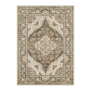 HomeRoots 6' Timeless Brown Beige Ivory Medallion Area Rug – Washable, Stain-Resistant, Non-Slip Backing 8' X 10' 700113
