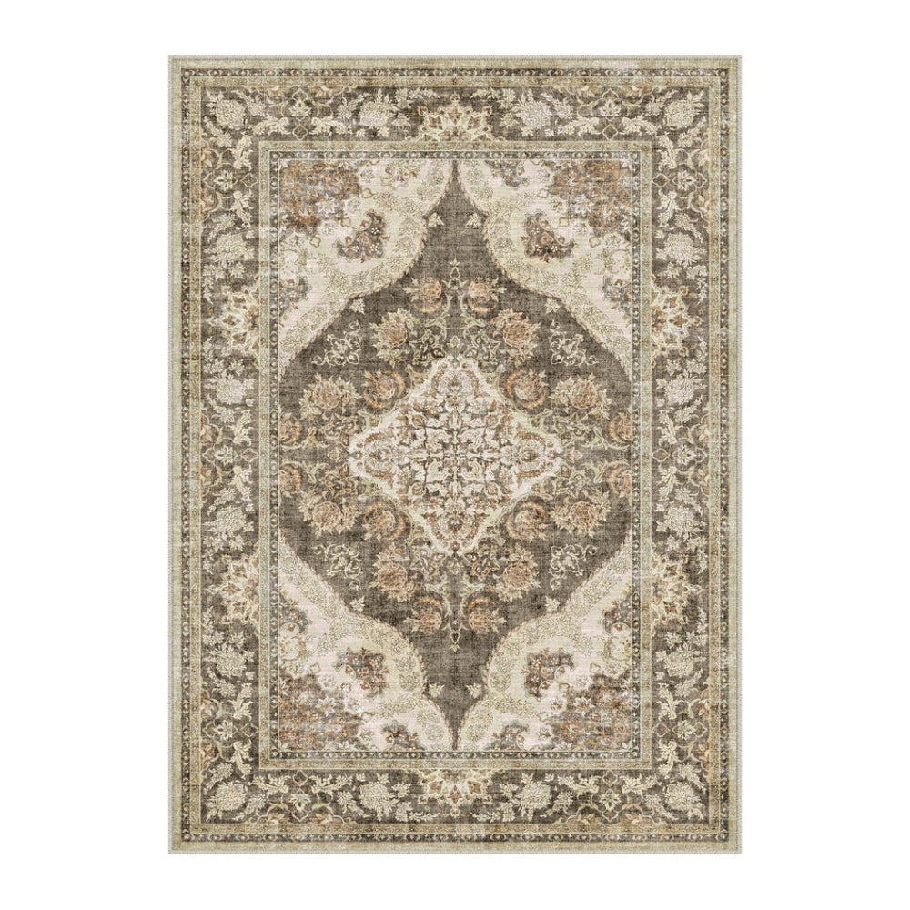 HomeRoots 9' Elegant Brown, Beige, and Ivory Medallion Area Rug - Washable, Durable, and Stylish for Any Room 9' X 12' 700114