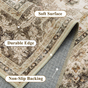 HomeRoots 9' Elegant Brown, Beige, and Ivory Medallion Area Rug - Washable, Durable, and Stylish for Any Room 9' X 12' 700114