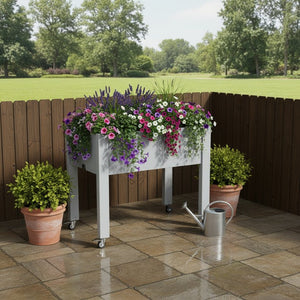 HomeRoots 29" Stylish Gray Resin Rectangular Raised Garden Bed – Durable, Elevated, and Perfect for Small Spaces! 700115