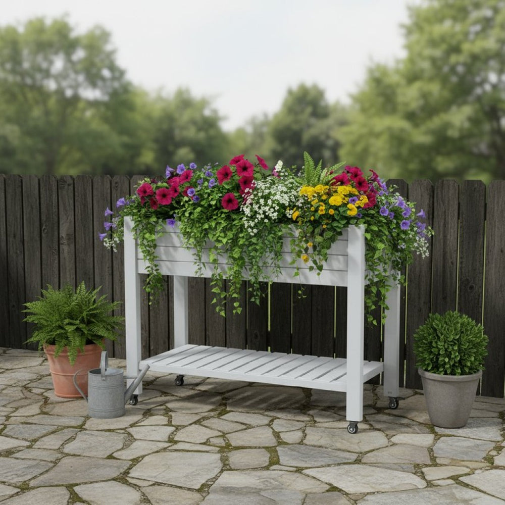 HomeRoots 34" Stylish Gray Resin Raised Garden Bed - Ergonomic, Weather-Resistant Design for Easy Planting! 700116