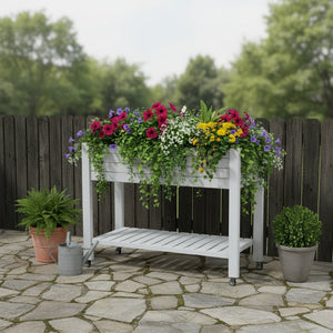 HomeRoots 34" Stylish Gray Resin Raised Garden Bed - Ergonomic, Weather-Resistant Design for Easy Planting! 700116