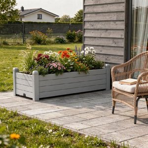 HomeRoots 13" Light Brown Resin Rectangular Planter Box - Durable, Elevated Design with Built-in Water Reservoir 700118