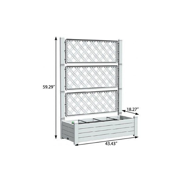 HomeRoots 59" Stylish Gray Resin Rectangular Planter Box with Trellis - Ideal for Vibrant Gardens & Climbing Plants 700120