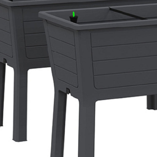 HomeRoots Set of Two Elevated 20" X 44" Black Resin Garden Beds with Water Reservoir for Easy Planting 700125