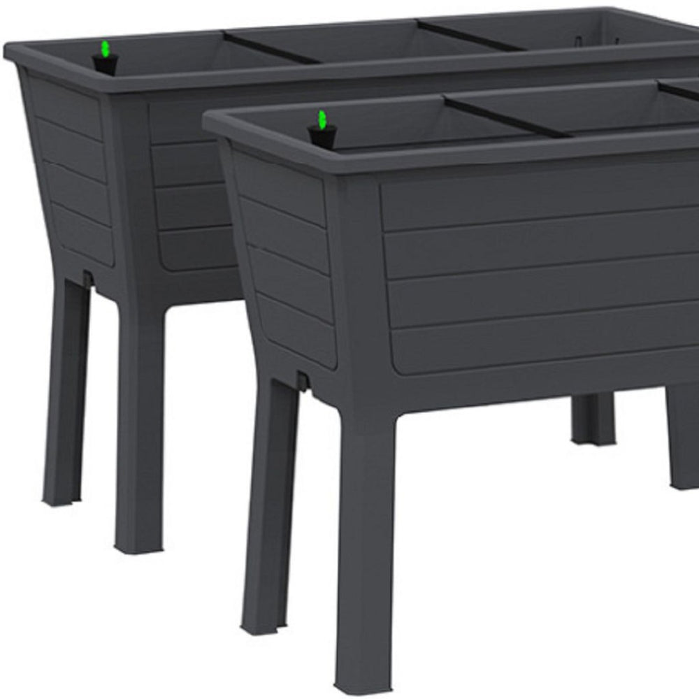 HomeRoots Set of Two Elevated 20" X 44" Black Resin Garden Beds with Water Reservoir for Easy Planting 700125