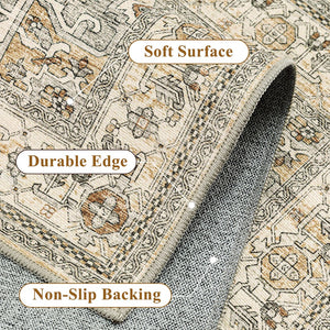 HomeRoots 8' Elegant Ivory and Brown Persian-Inspired Washable Area Rug for High-Traffic Homes and Spaces 8' X 10' 700129