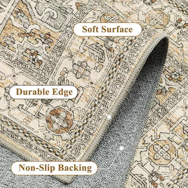 HomeRoots 8' Elegant Ivory and Brown Persian-Inspired Washable Area Rug for High-Traffic Homes and Spaces 8' X 10' 700129
