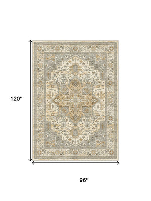 HomeRoots 8' Elegant Ivory and Brown Persian-Inspired Washable Area Rug for High-Traffic Homes and Spaces 8' X 10' 700129