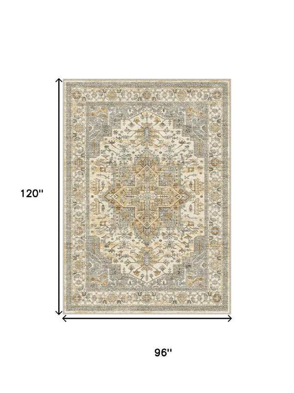 HomeRoots 8' Elegant Ivory and Brown Persian-Inspired Washable Area Rug for High-Traffic Homes and Spaces 8' X 10' 700129