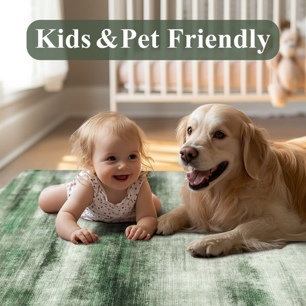 HomeRoots 9' Green and Ivory Abstract Area Rug - Modern, Washable Design for Busy Homes & Stylish Comfort 9' X 12' 700134