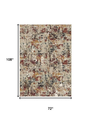 HomeRoots 6' Washable Area Rug in Beige, Red, and Ivory - Modern Abstract Design for Stylish Living Spaces 6' X 9' 700137