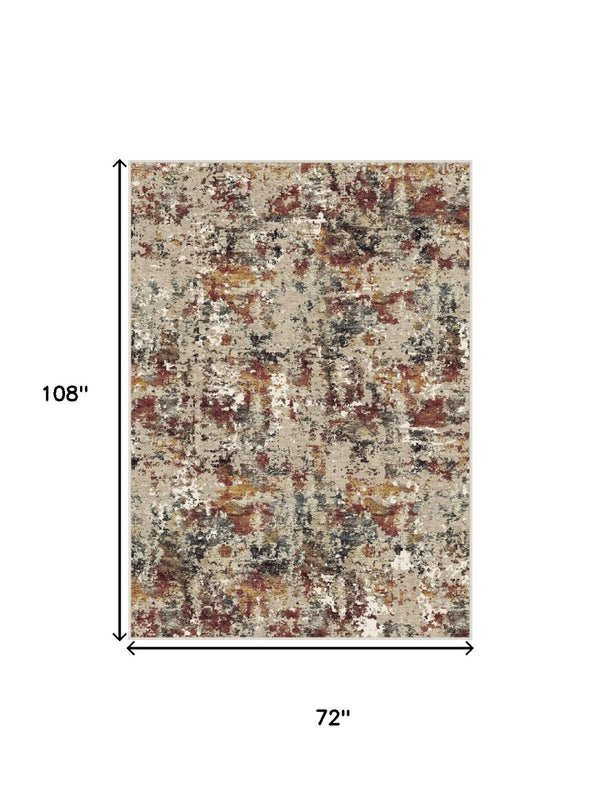 HomeRoots 6' Washable Area Rug in Beige, Red, and Ivory - Modern Abstract Design for Stylish Living Spaces 6' X 9' 700137