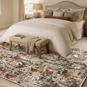 HomeRoots 6' Washable Area Rug in Beige, Red, and Ivory - Modern Abstract Design for Stylish Living Spaces 6' X 9' 700137