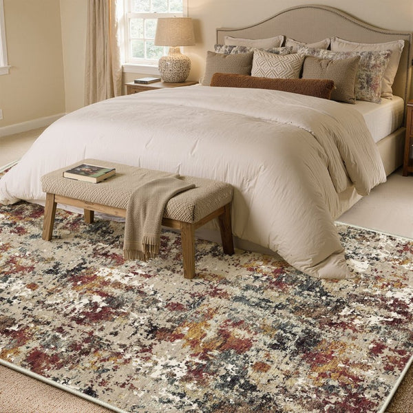 HomeRoots 6' Washable Area Rug in Beige, Red, and Ivory - Modern Abstract Design for Stylish Living Spaces 6' X 9' 700137