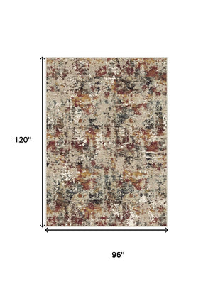 HomeRoots 6' Washable Area Rug in Beige, Red, and Ivory - Modern Abstract Design for Stylish Living Spaces 8' X 10' 700140