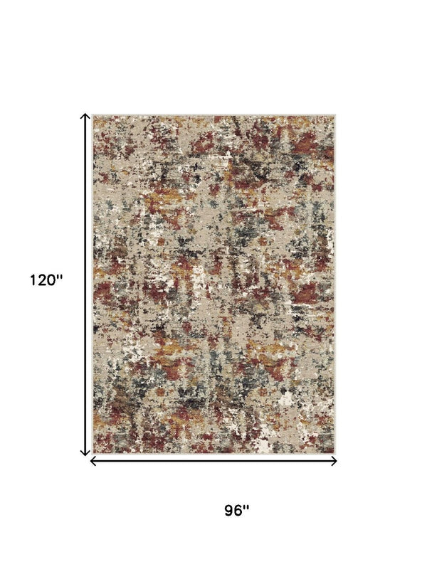 HomeRoots 6' Washable Area Rug in Beige, Red, and Ivory - Modern Abstract Design for Stylish Living Spaces 8' X 10' 700140