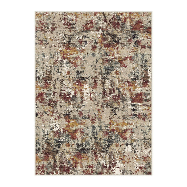 HomeRoots 6' Washable Area Rug in Beige, Red, and Ivory - Modern Abstract Design for Stylish Living Spaces 8' X 10' 700140