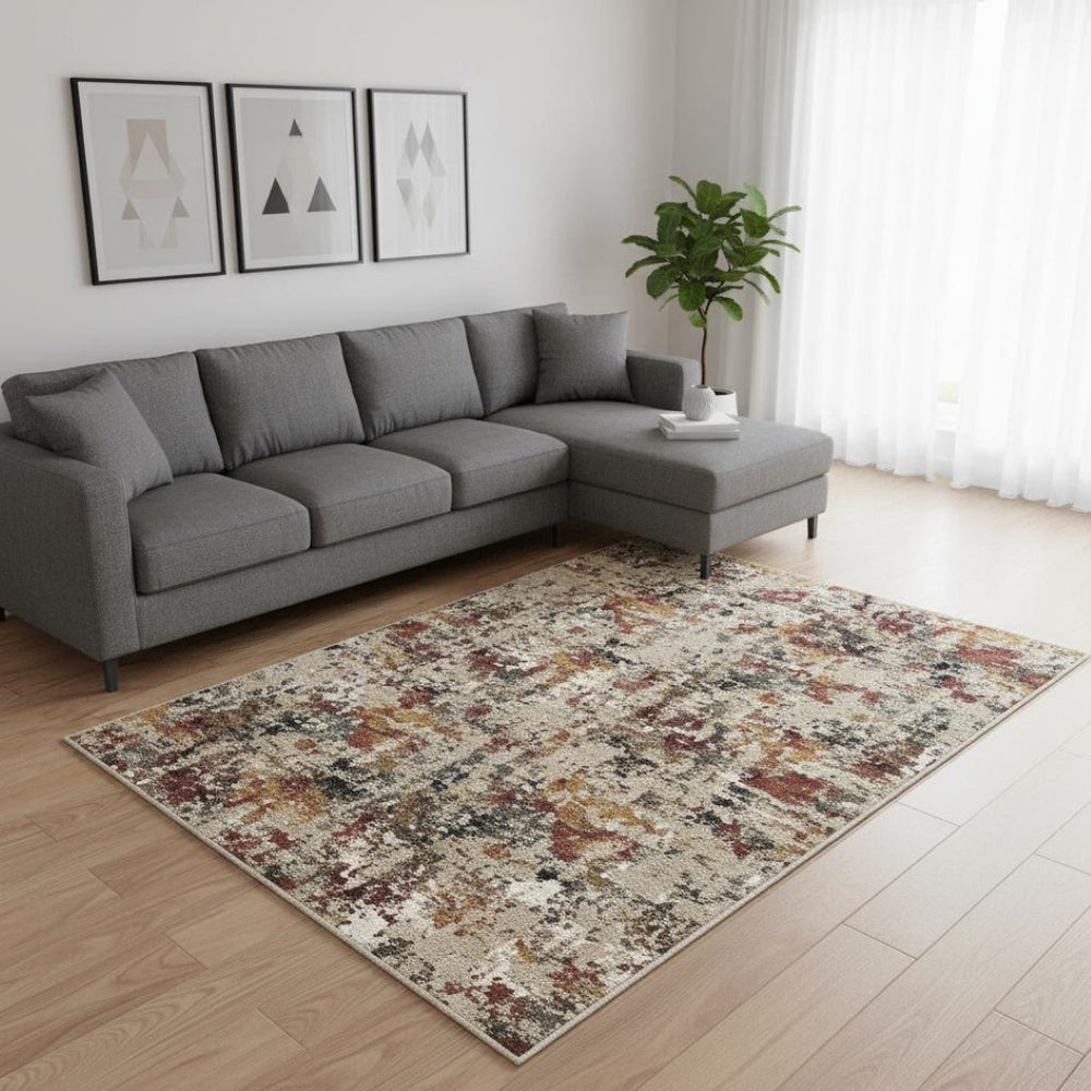 HomeRoots 9' Abstract Washable Area Rug in Beige, Red and Ivory - Stylish, Stain-Resistant, Non-Slip Comfort 9' X 12' 700141