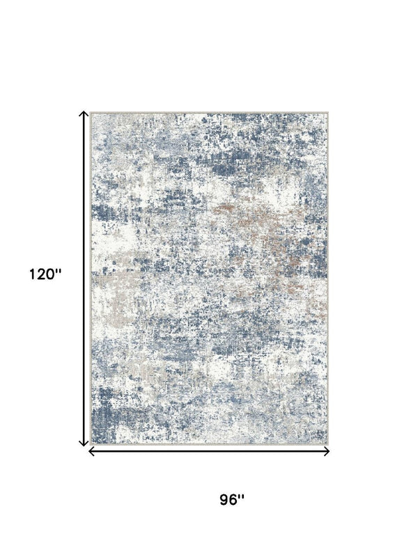 HomeRoots 8' Blue and Ivory Abstract Area Rug - Washable, Stain-Resistant, Non-Slip, Perfect for Busy Homes 8' X 10' 700144
