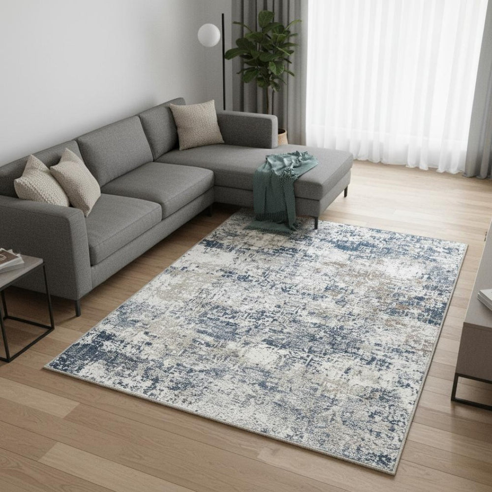 HomeRoots 8' Blue and Ivory Abstract Area Rug - Washable, Stain-Resistant, Non-Slip, Perfect for Busy Homes 8' X 10' 700144