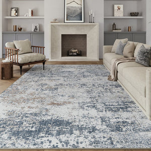 HomeRoots 8' Blue and Ivory Abstract Area Rug - Washable, Stain-Resistant, Non-Slip, Perfect for Busy Homes 8' X 10' 700144