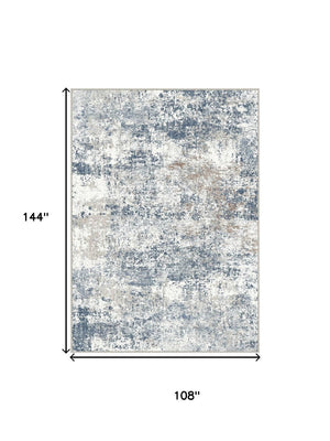 HomeRoots 9' Blue and Ivory Abstract Washable Area Rug – Stylish, Durable, Non-Slip for High-Traffic Homes 9' X 12' 700145