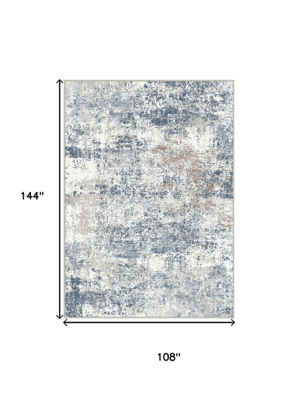 HomeRoots 9' Blue and Ivory Abstract Washable Area Rug – Stylish, Durable, Non-Slip for High-Traffic Homes 9' X 12' 700145