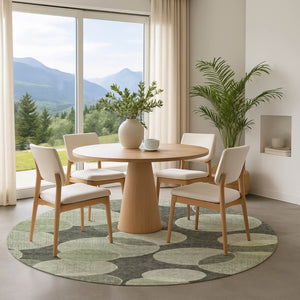 HomeRoots 8' Artichoke Green & Gray Geometric Washable Round Rug - UV Protected, Perfect for Busy Homes! 700148