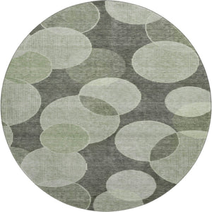 HomeRoots 8' Artichoke Green & Gray Geometric Washable Round Rug - UV Protected, Perfect for Busy Homes! 700148